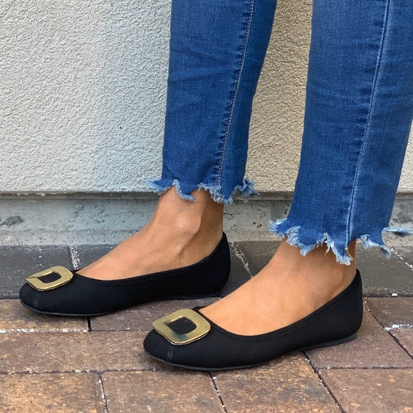 Black Oversized Buckle Slip On Classic Ballet Flat - Picture 5 of 8